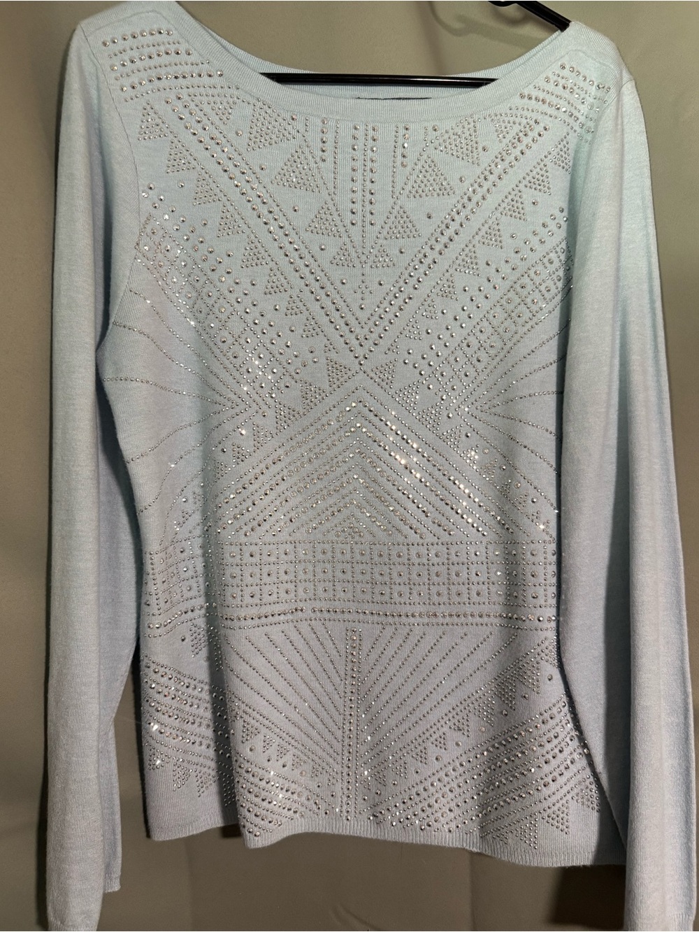 Boston Proper XL Light Blue Rhinestone Embellished Sweater